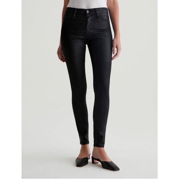 Adriano Goldschmied AG The Farrah Skinny High Rise Black Coated Jeans 25R - Picture 1 of 16